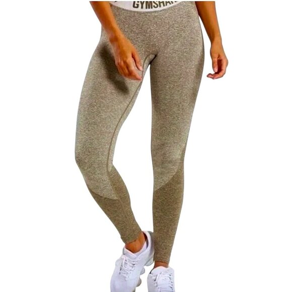 GymShark Flex Contour Low Rise Leggings Green Khaki & Sand - Picture 3 of 14